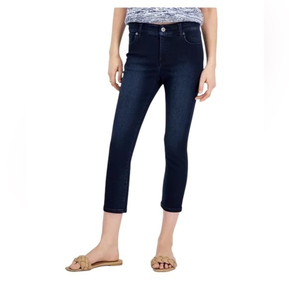 INC Women's Deep Blue Straight Leg  Curvy Fit Crop Jeans